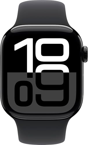 Image of Apple Watch Series 10 (GPS, 42MM) Jet Black Aluminum Case with Black Sport Band, M /L (Renewed)