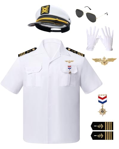 8PCS Men's Yacht Captain Sailor Costume Adult Navy Shirt with