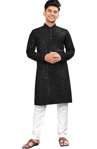 Image of Trustous Men's Indian Ethnic Wear Straight Lucknowi Kurta