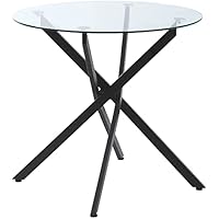 HOMCOM Mesa de Comedor Redonda con Encimera de Cristal Templado Transparente y Patas Cruzadas de Metal Mesa de Centro Moderna para Salón Ø80x75 cm Negro