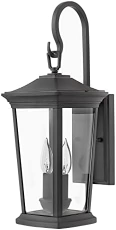 Hinkley Bromley Medium LED Wall Mount Lantern, Museum Black, 120V, Add Security to Porches, Patios, Exterior Spaces with Durable LED Outdoor Lighting, Includes 2-5w Cand. LED Lamps, 2364MB-LL