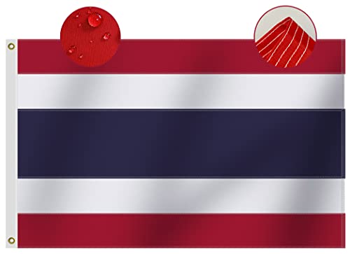 Heavy Duty Thailand Flag 3x5 Ft, Longest Lasting Oxford Nylon 210D|Four Rows Stitching Fly Ends|Thai National Flags Decoration Gift Yard House Banner