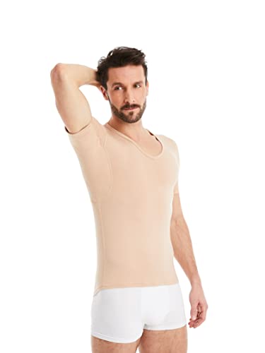 Preisvergleich Produktbild FINN Anti-Schweiß Unterhemd Herren - Unterziehshirt Männer mit Einsätzen gegen Schweißflecken für sicheren Schutz vor Achselschweiß Unsichtbare Hautfarbe Nude L