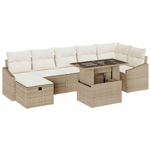 vidaXL Conjunto de sofá de jardín con cojín 8 pcs Beige Poliratán, Muebles Modernos para jardín y terraza, sofá de Rattan Duradero, Resistente al Sol, Modular y práctico