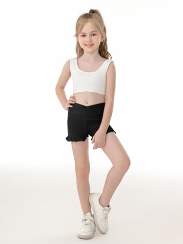 Haloumoning Girls Athletic Ruffle Shorts V Crossover High Waisted Yoga Dance Gymnastics Shorts 5-14Y4