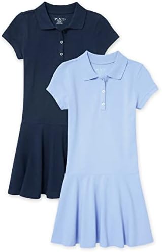 The Children's Place Girls Short Sleeve Picque Polo Dress, Lt Blue/Tidal 2 Pack, Small
