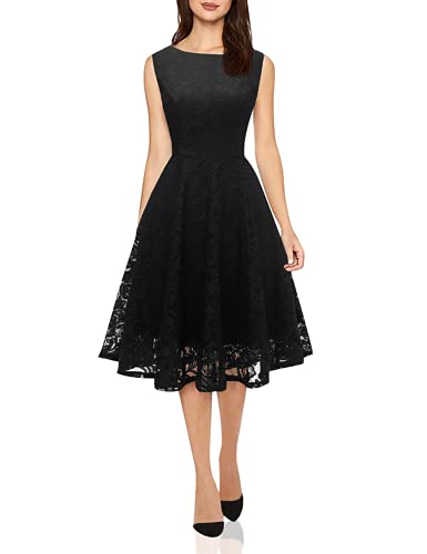 OBBUE Women s Boatneck Lace Cocktail Party Dress Floral Short Prom Dress Black XL1