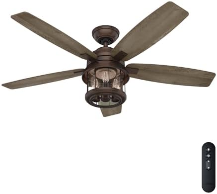 Hunter 52 inch Outdoor or Indoor Ceiling Fan with LED Lights and Remote Control - Standard Mount Ceiling Fan, 5 Blades, For Patio, Porch, Garage, or Living Room - Coral Bay 51469, Weathered Copper