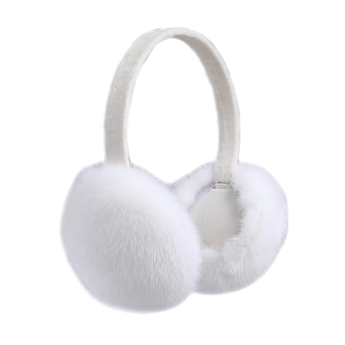 BOONJOVIA Unisex Real Mink Fur Earmuffs With Velvet Band Mens Womens Foldable Ear Warmer-Luxury Winter Fashion (White)