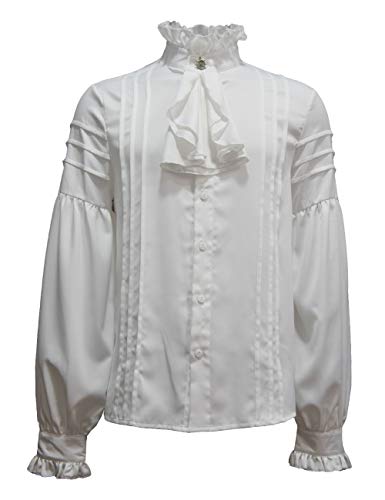 Crubelon Mens Pirate Shirt Vampire Renaissance Medieval Victorian Gothic Clothing (White Medium)