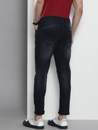 Image of The Indian Garage Co Men Carrot Fit Solid Mid-Rise Stretchable Jeans