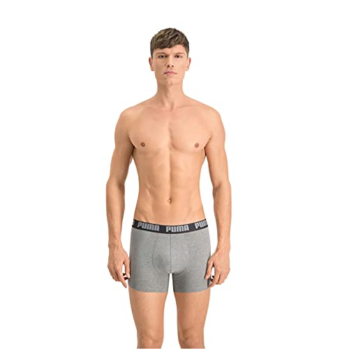 Puma Basic Boxer 2P Homme, Gris (Dark Grey Mélange/ Black 691) Large (Taille fabricant:030) (Lot de 2)