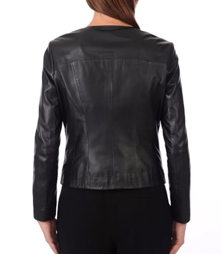 Women's Leather Bomber Biker Jacket Black3