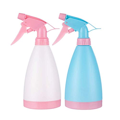 16 OZ Refillable Plastic Spray Bottles Of Adjustable Nozzle with Mist & Stream Modes for Beauty Gardening, Kitchen and Bathroom - 2 Pack (Beige and Blue)