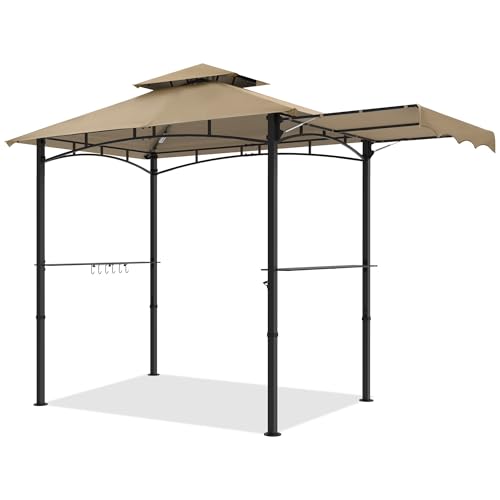 Image of MASTERCANOPY 11x5 ft Grill Gazebo with Side Awning & LED Lights, Khaki