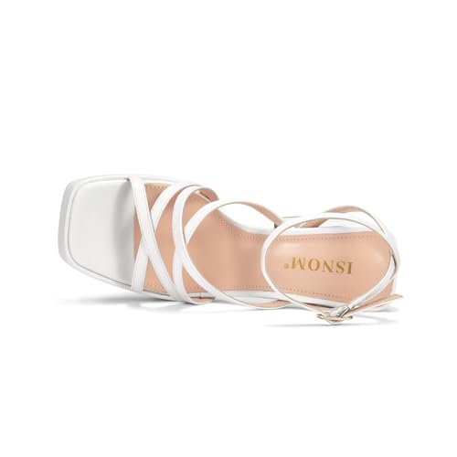 Image of ISNOM Platform Chunky Heels for Women, Block Heel Sandals with Open Square Toe and Ankle Strap