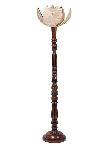 Image of Bamboo Shade Wooden Floor Lamp with Wooden Base, Height - 53 Inches | Contemporary Standing Lamp for Living Room, Bedroom & Office | Elegant Lighting for Stylish Home Interiors | Beige