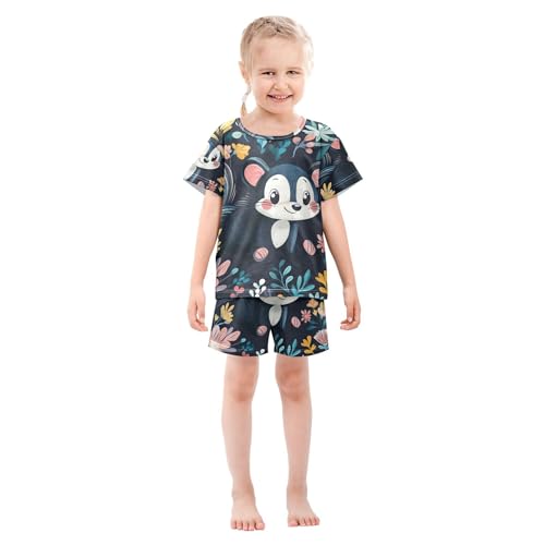 Cute Skunk Floral Summer Pajamas Set 2 Piece Short Cotton Sleepwear, 5-14 Years3