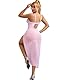 ohyeahlady Damen Sexy Negligee Lang Partykleid Tranpsarnet Babydoll mit String Mesh Sleepwear Große Größen Dessous Unterwäsche Curvy Ärmellos Lingerie Nachthemd Party Clubwear Rosa XL