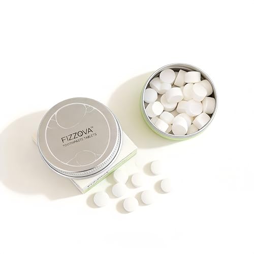 FIZZOVA Toothpaste Tablets with CalciumPhosphosilicate&Hydroxyapatite,Fluoride Free ChewableToothpaste,Plastic Free Travel Size Toiletries,Whitening Dental Cleaning Tablets,30 Count Mint