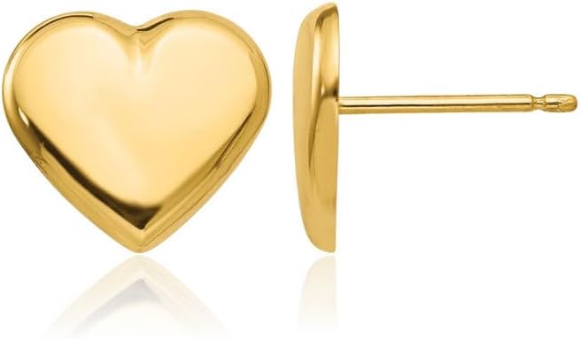 14K Yellow Gold Heart Stud Earrings Polished Hollow Small Button Design Push Back for Women Gift Fine Jewelry