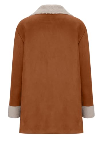 chouyatou Women's Winter Sherpa Lined Faux Suede Leather Jacket Oversized Notch Lapel Mid Long Overcoat4