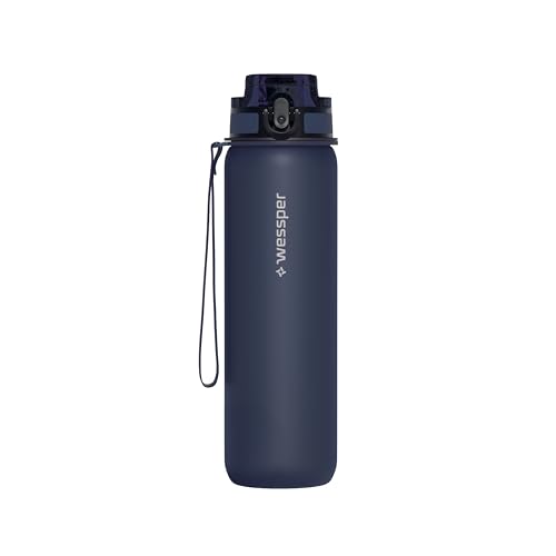 Wessper Trinkflasche 500ml Active Max, Tritan Sportflasche mit Zeitmarkierung BPA-frei, Auslaufsicher Wasserflasche für Sport Fahrrad Wandern Schule Kinder - Blau