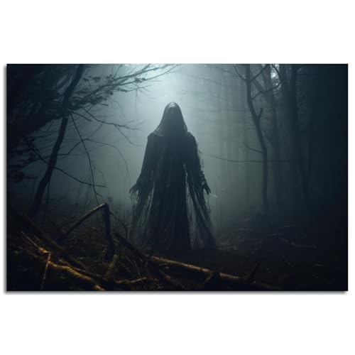 Feimioco Póster espeluznante de Halloween con diseño de demonio, fantasma, muerte, dios, arte de pared para dormitorio, 1 pieza, decoración sin ramo, 91 x 61 cm