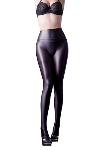 Image of Ultra Sheer Workout Leggings Shiny Tights for Women Control Top to Waist Pantyhose Tummy Control Glossy Panty Hose