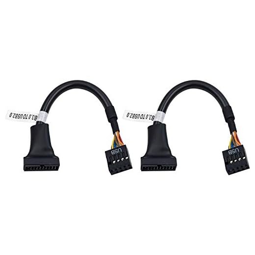 Duttek USB 3.0 till USB 2.0 moderkort adapterkabel, 19 stift USB 3.0 hane till 9 stift USB 2.0 hona moderkort kabeladapter omvandlare 15 cm/6 tum (2-pack) (svart)