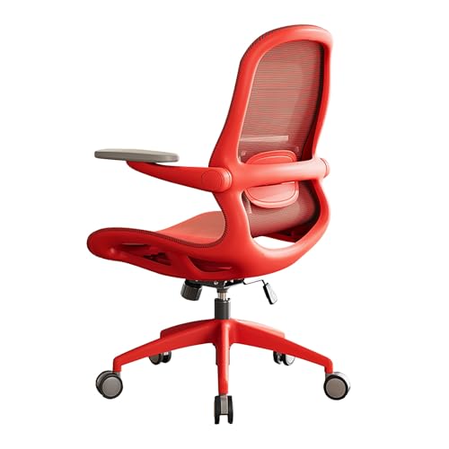 Silla ergonómica de oficina para juegos con malla transpirable y reposabrazos abatibles ajustables, diseño cómodo para casa, oficina, conferencias y dormitorio, color rojo