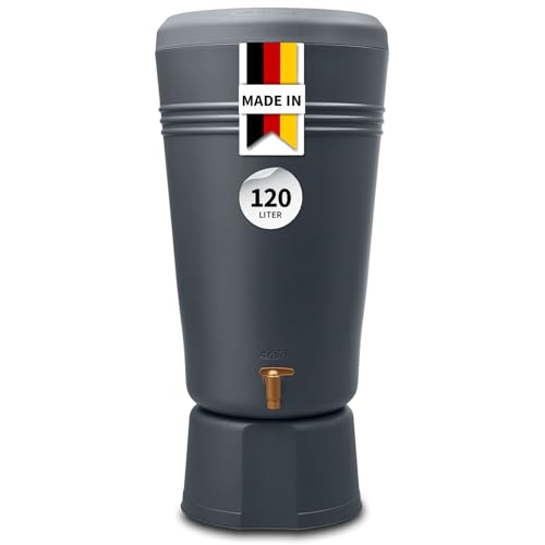 4rain Azura 2in1 Regentonne 120 Liter Graphite Grey inkl. Pflanzschale und Unterstand - Wassertank, Regenfass, Regenwassertonne, Wasserbehälter, Regenwassertank, Wasserfass, Wassertonne