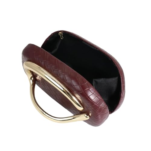 Image of Women Woven PU Leather Clutch Box Metal Handle Evening Bag Trendy Leather Handbag Weave Shoulder Purse for Causal