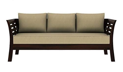 Image of Solid Sheesham Wood Sofa Set 3 Seater with Cushions Without Small Pillows for Living Room, Bedroom, Office, Hotel & Lounge (Standard, Warm Chestnut Finish)