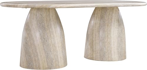 Image of Meridian Furniture 702Travertine-T Cosenza Collection Art Deco 78 inch Indoor /Outdoor Concrete Dining Table with Travertine Finish, 78 inch W x 44.5 inch D x 30 inch H