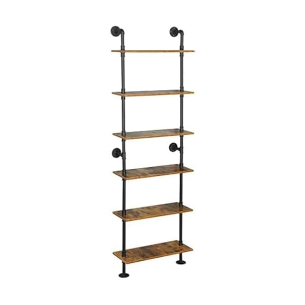 Ziothum 6 tier industrial pipe shelves shelf shelving rustic wood metal wrought iron ladder bookcase bookshelf wall mounted mount diy loft vintage floating hanging storage display 236x98x787  urban country home decor