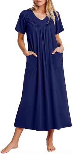 Ekouaer Long Nightgowns for Women Short Sleeve House Dress with Pockets Full Length Loungewear S-3XL