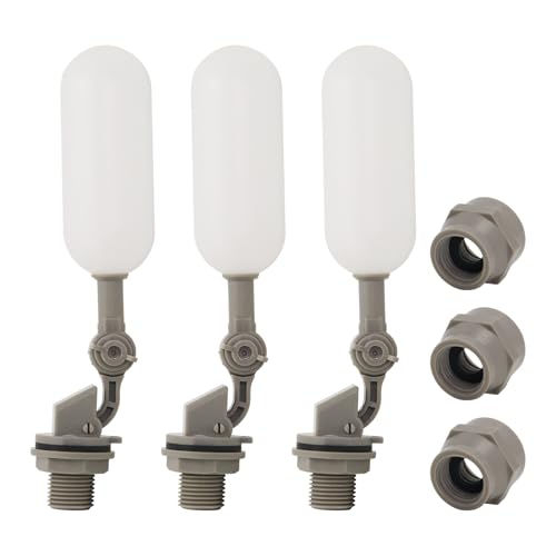 PVC Float Ball Valve?1/2 Inch Plastic Water Float Valve for Water Tank?Float Switch with Adjustable Arm for Water Level Control to Water Tank Stable Livestock Water Trough (grey 3pcs)