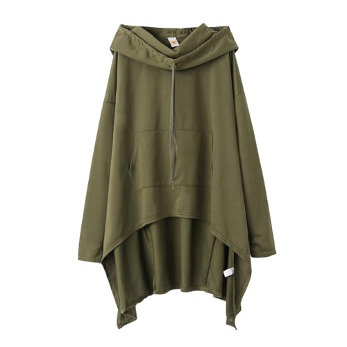 Image of Womens Hoodie Sweatshirts Hoodies for Women Uk Zip Up Women's Solid Color Irregular Loose Pocket Sweatshirt Hoodies for Women Uk Oversized Zip Up Oversized Ladies Sweatshirts With Hood Green