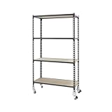 Simon Rack Schwerlastregal mit Rollen, 1575x800x500 mm, Bis 75 kg Belastbar, 4 Verstellbare Ablagen, MDF-Platten, Kellerregal, Lagerregal, Grau/Holz - Maderclick