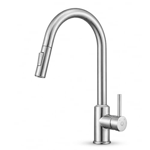 CECIPA Wasserhahn Küche, Mischbatterie Küche mit Hohem Bogen, Hochdruck Küchenarmatur mit Brause Ausziehbar, 360°Schwenkbar Spültischarmatur, G3/8 Anschluss Armatur Edelstahl