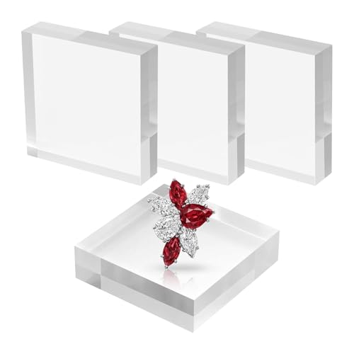 Blocs en Acrylique,4 Pièces Base de Piédestal Carrée,Présentoir d'Exposition - pour Bijoux Bague Objets de Collection Artisanat Souvenirs Figurines Montres Cristaux