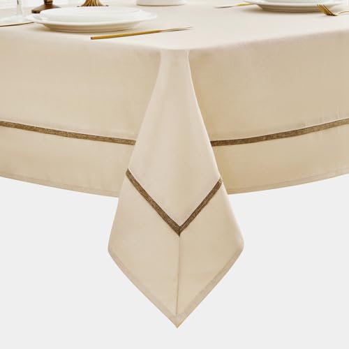 EHouseHome Heavy Duty Fabric Tablecloth with Border-Waterproof/Wrinkle Free/Stain Resistant/Oil Proof-for