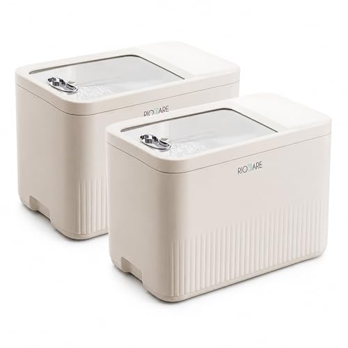 Image of Rioware Rice Storage Container - 10Kg+10kg (Set of 2) Kitchen Dispenser Set Containers | Airtight Moisture Proof Plastic Grain Dispensers | Rotating Daal Store Box - Cream Ricelux