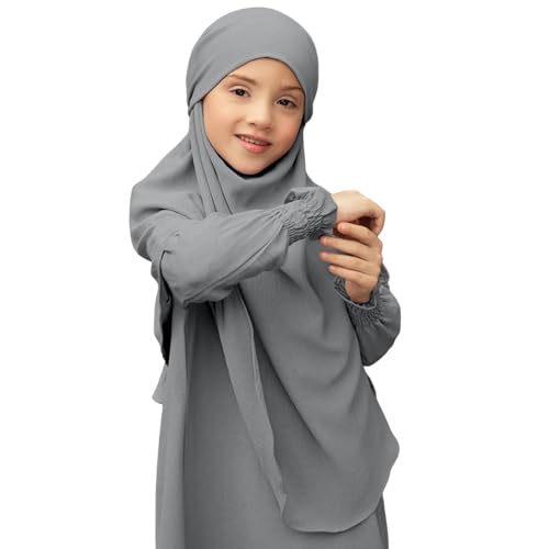 Toddler Kids Girl Solid Muslim Dress Muslim Abaya Hijab Long Sleeve Dresses Bow Tie Skirts2