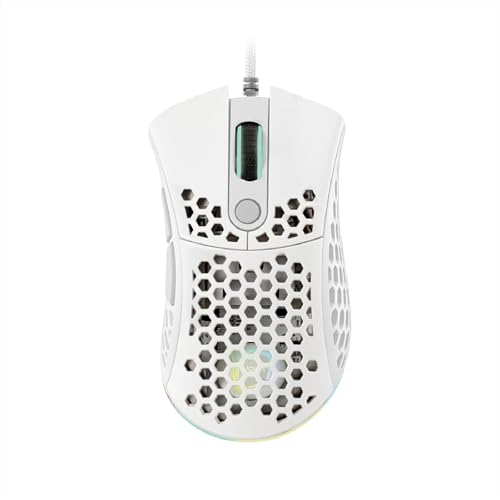 Noua Myst Mouse Gaming RGB con Cavo USB, Sensore Ottico Pixart 3325 fino a 10000 DPI, 7 Pulsanti Programmabili, Software Incluso, Mouse da Gioco Leggero 68g con Struttura a Nido d’Ape, Bianco