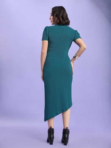 Image of PURVAJA Women's Bodycon Midi Short Sleeve High Neck Solid Dress