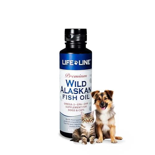 Life Line Pet Nutrition Wild Alaskan Fish Oil Omega-3 Supplement for Skin & Coat – Supports Brain, Eye & Heart Health in Dogs & Cats, 8.5oz