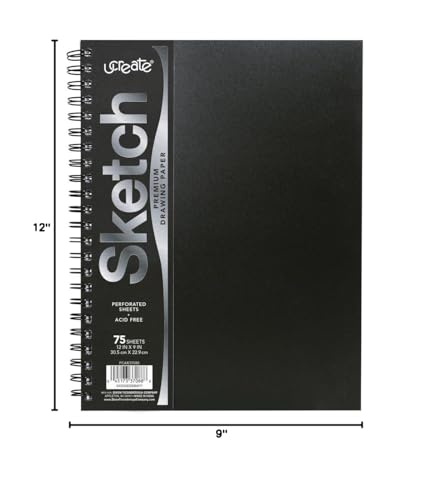 UCreate Poly Cover Sketch Book, Heavyweight, 9" x 12", Black, 75 Sheets