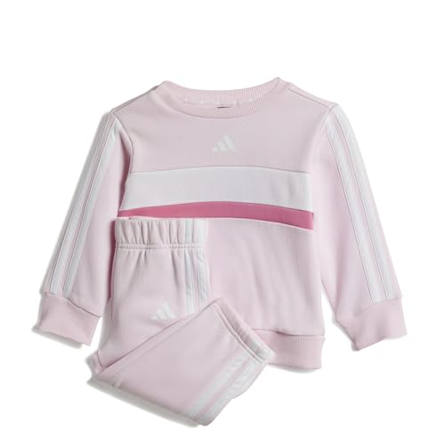 adidas Unisex bebé SEASONAL ESSENTIALS TIBERIO 3 STRIPES FLEECE CREW SET, clear pink/pink fusion/white, 18-24 Months